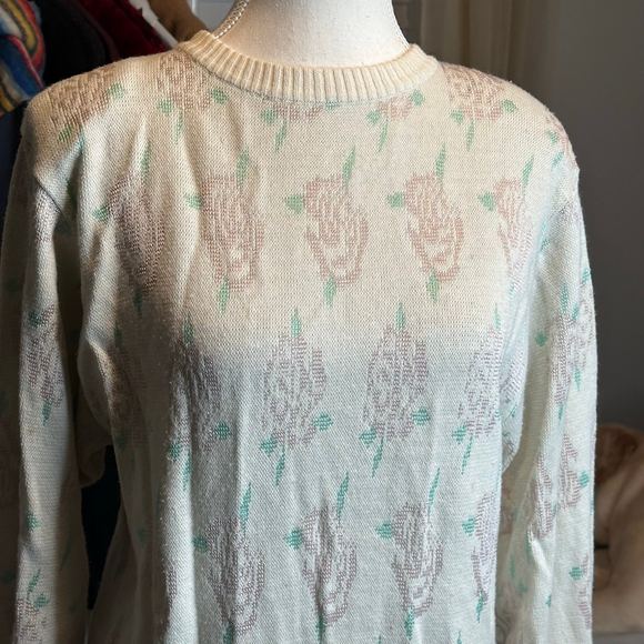 90s Vintage Knit Sweater Dress Floral Cottagecore Minimal Midi - Picture 6 of 6